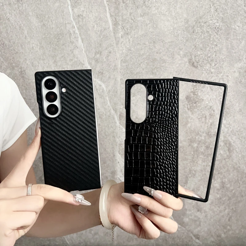 Hard Case For Samsung Galaxy Z Fold Flip 8 7 6 5 4 3 Crocodile Pattern Saffiano Carbon Fiber Shockproof Phone Covers For Girls
