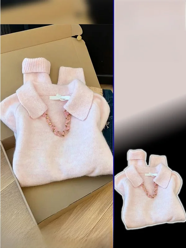 

Новый женский вязаный свитер большого размера, нежно-розовый, с длинными рукавами, свободного кроя, теплый, скрывающий недостатки фигуры, весна-осень