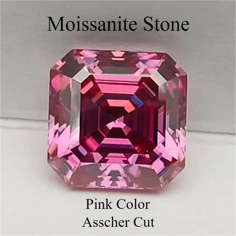 Moissanite Stone Pink Color Asscher Cut Gemstone Lab Grown Diamond Charms DIY Advanced Jewelry Making Materials With GRA Report