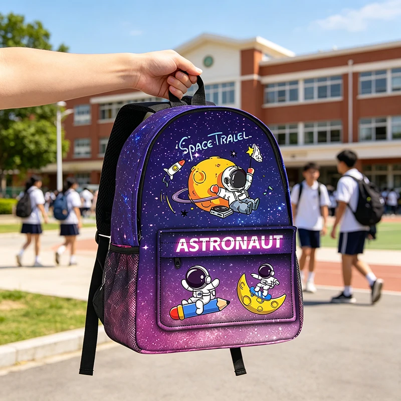 Astronaut Cartoon Starry Sky Backpack Space Moon Rocket Large Capacity Schoolbag Shoulder Bag Pencil Bags with Lunch bag