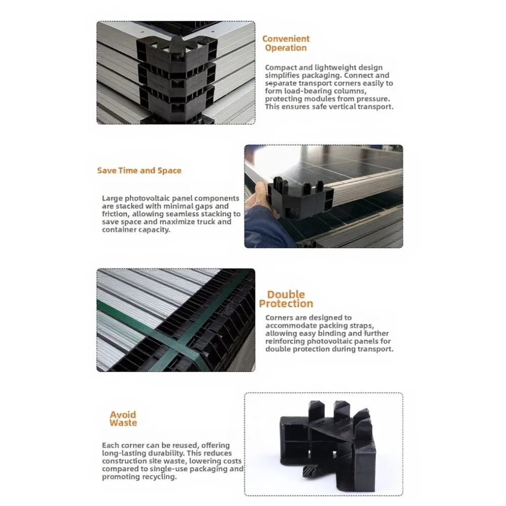 24pcs Black PP Solar Panel Corner Protectors 30mm 33mm 35mm For Safe Stacking Transport And Storage Racking Mounts Accessories