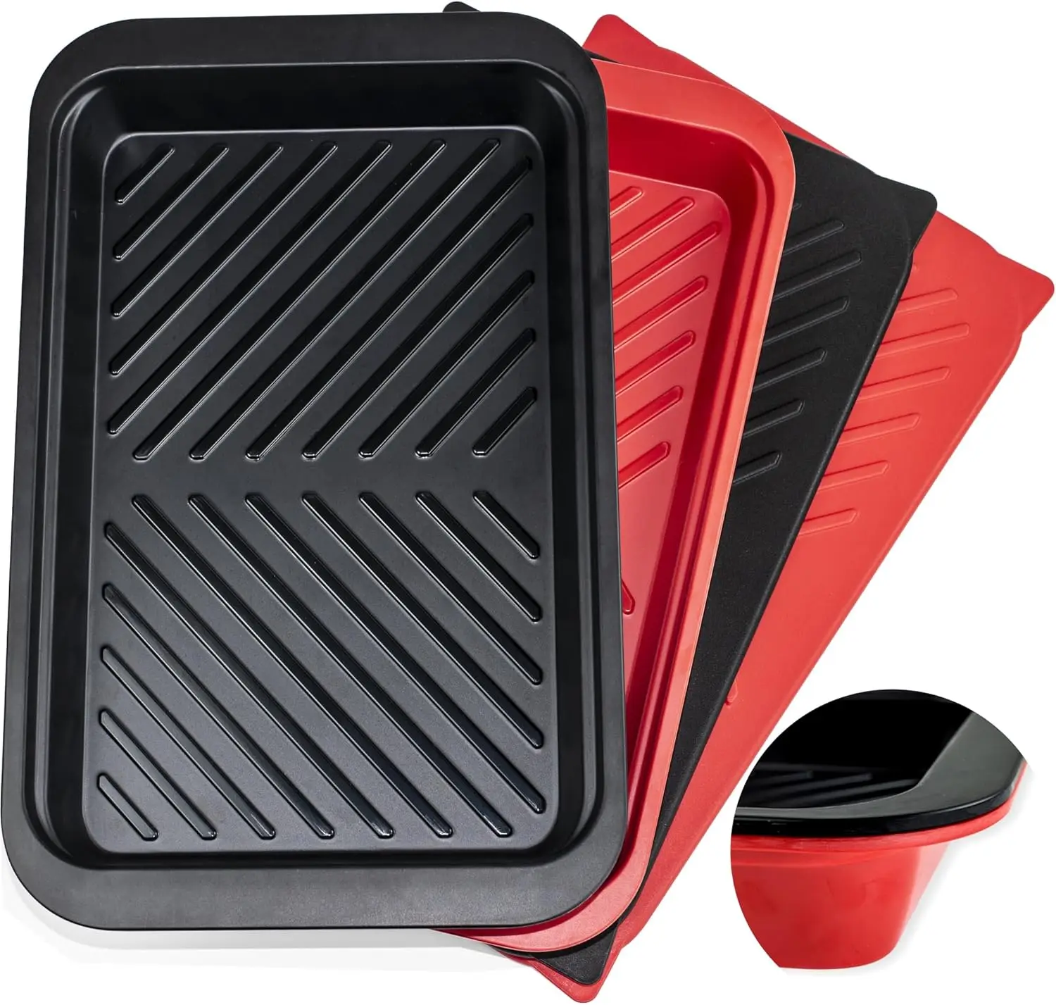 

Deep Grilling Prep and Serve Trays with lid, BBQ Tray for Marinating Raw and Cooked Food, Diswasher Safe Nesting Trays Black in