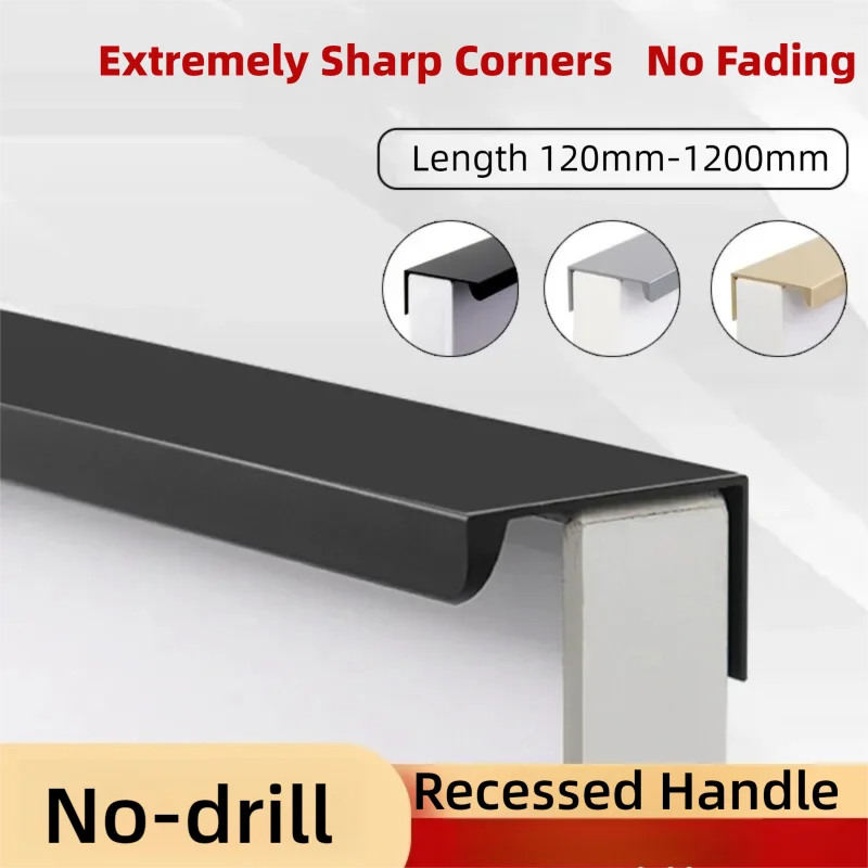 Non-punch Furniture Handle Brushed Gold Silver Matte Black Lacquer White Cabinet Handles Hidden Handles for Cabinets and Drawers