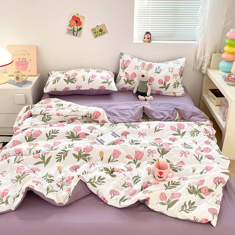 Floral Style Duvet Summer Quilt 150x200 Comforter Queen Size Bedspread Quilted Blanket Home Bed Duvets 여름이불 (No Pillowcase)