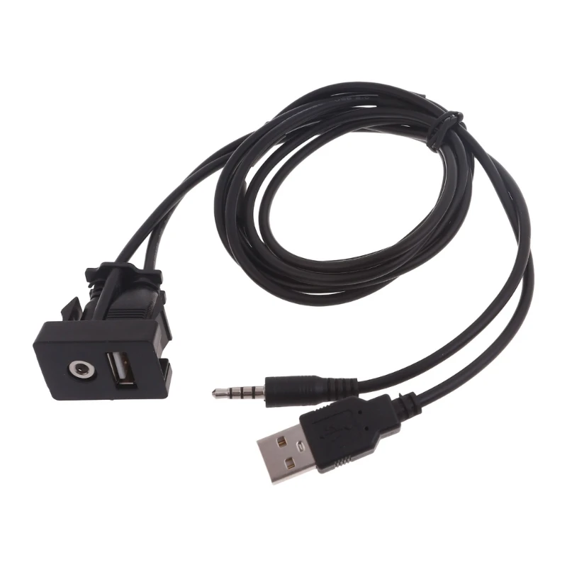 Flush Mount USB + 3.5mm Socket Plug USB AUX Flush Mount Cable Convenient Extension for Vehicle Electronics Devices