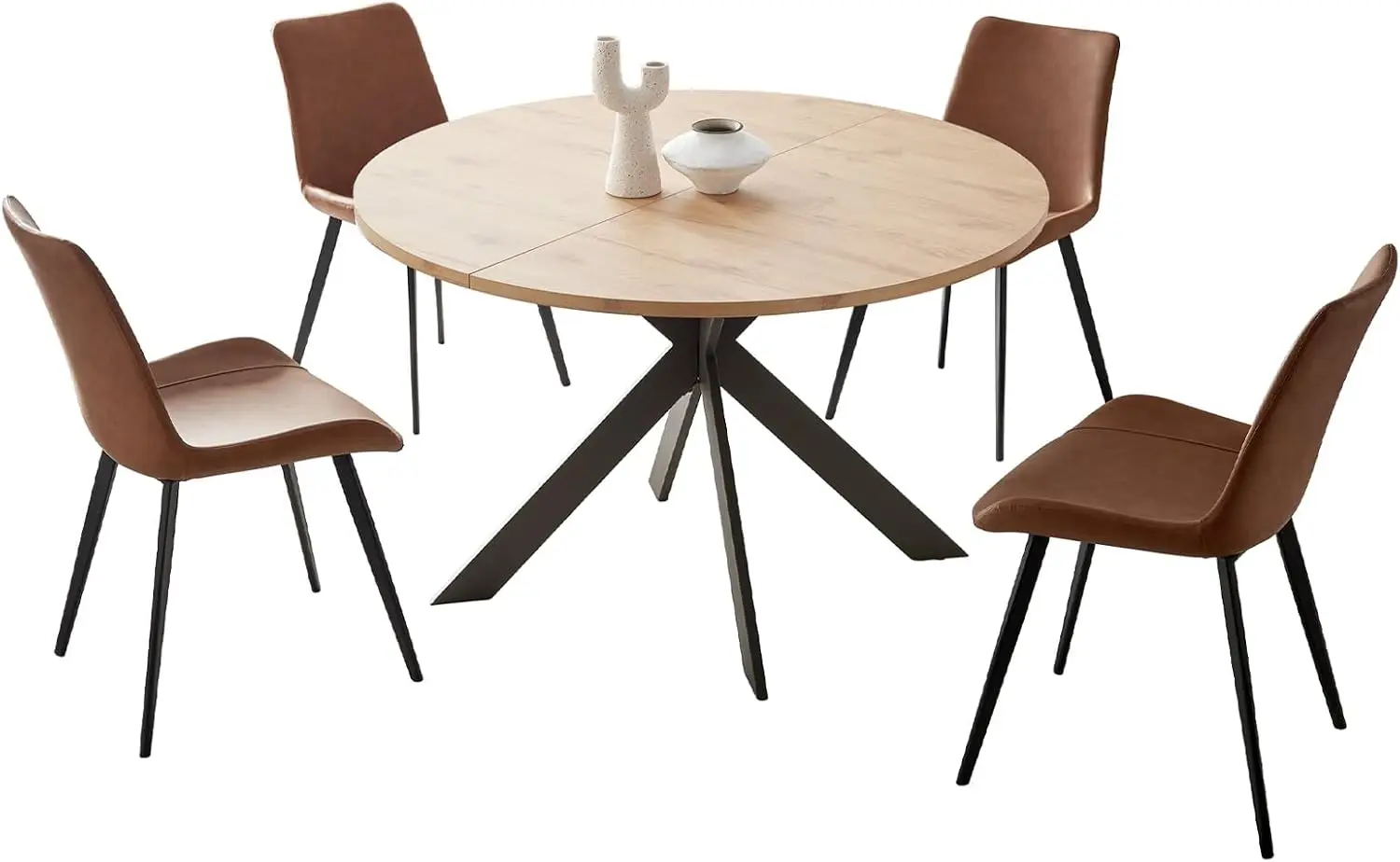 

46.4" Round Dining Table Set, Mid Century Modern Round Dining Table for 4-6 Person, w/Steel Legs