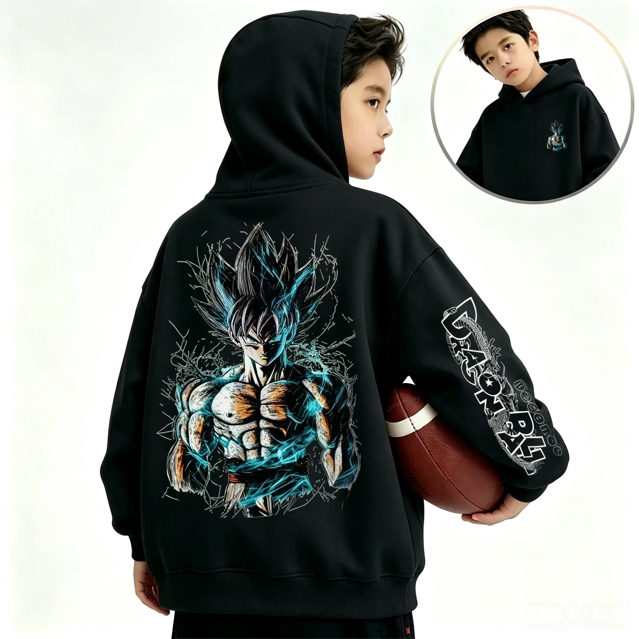 Der neueste DragonBallZ animierte Charakter Goku bedruckter Kinder-Kapuzenpullover, stilvoll und cool für Herbst und Winter.