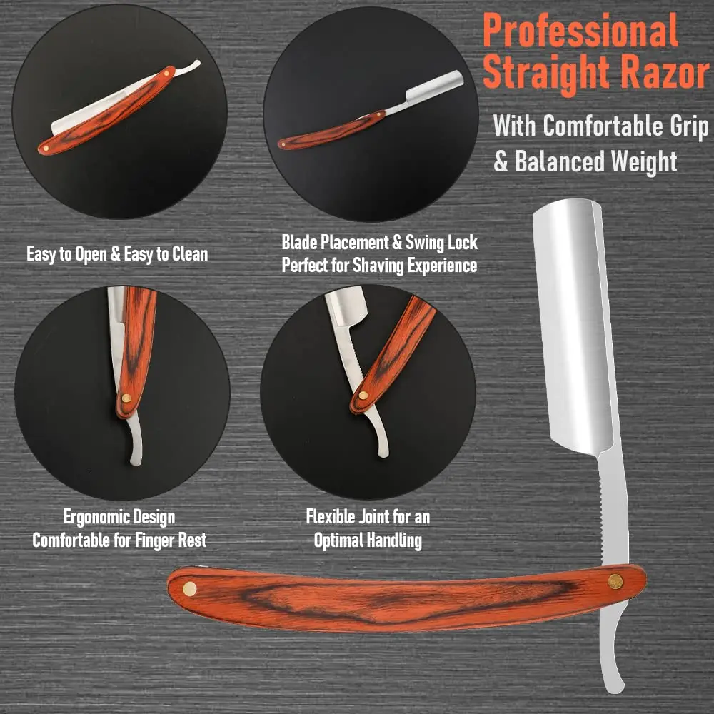 ماكينة حلاقة بحافة مستقيمة من الفولاذ المقاوم للصدأ الفاخر: ماكينة حلاقة يدوية حادة وقابلة للطي لحلاقة اللحية الدقيقة #3
