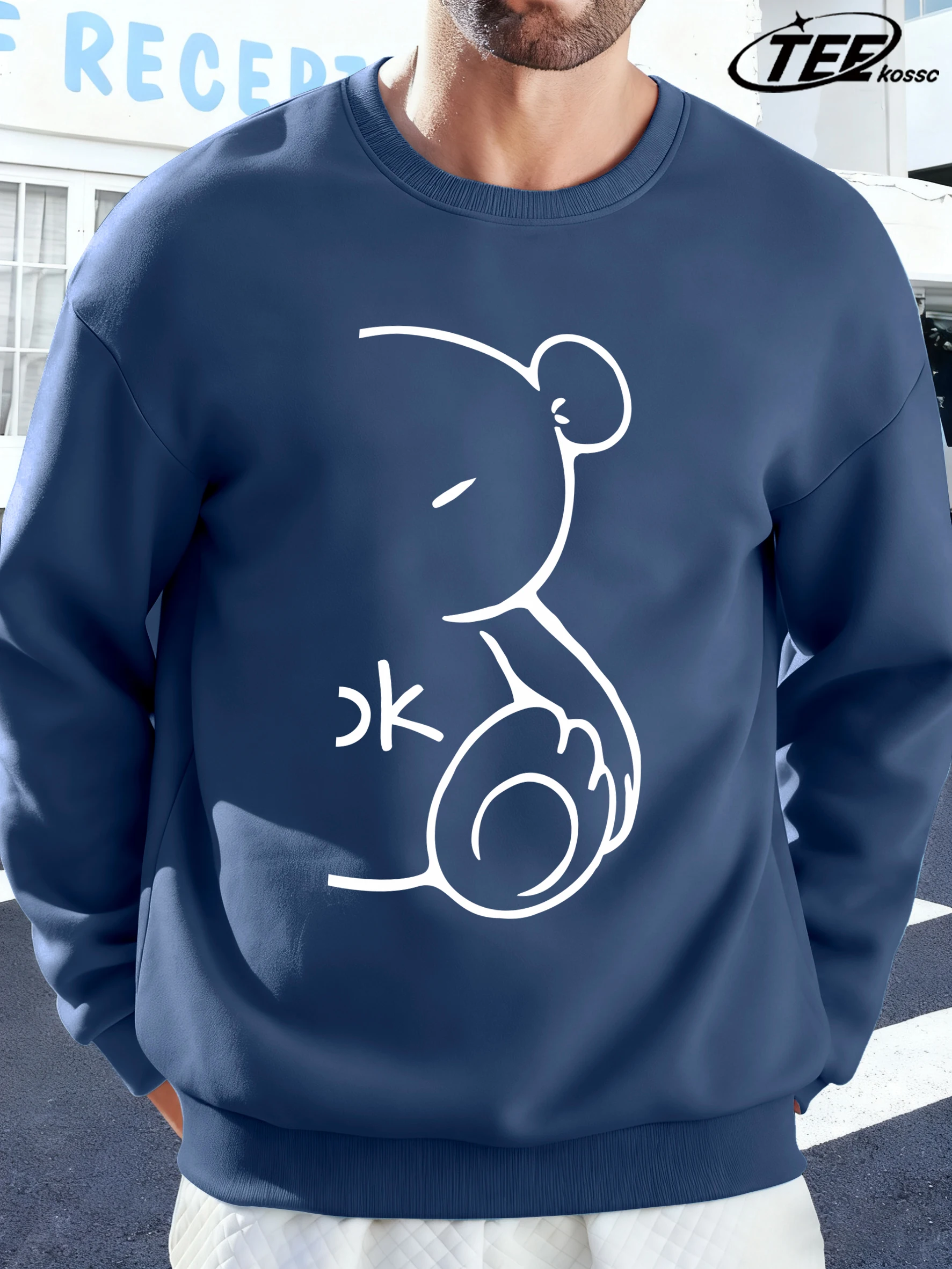 

Мужская модная толстовка с мультяшным медведем, универсальный пуловер, флисовый теплый осенний мужской свободный костюм с длинными рукавами