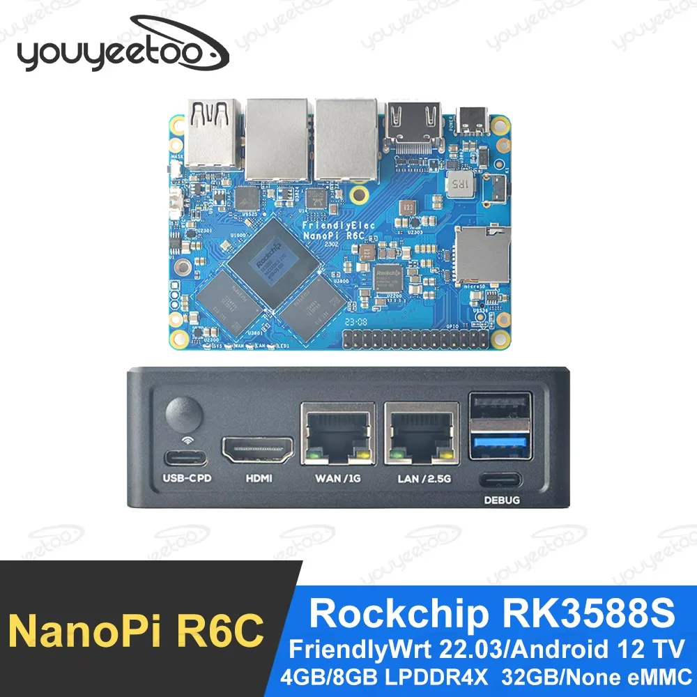 

NanoPi R6C Router Board 4GB/8GB RAM 32GB eMMC mini IoT gateway device Rockchip RK3588S SOC Support Android/FriendlyWrt/Ubuntu