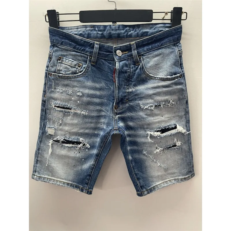 

Мужские джинсовые шорты в итальянском стиле, новые летние мужские светло-голубые рваные джинсовые шорты высокого качества, мужские джинсовые шорты прямого кроя, джинсы