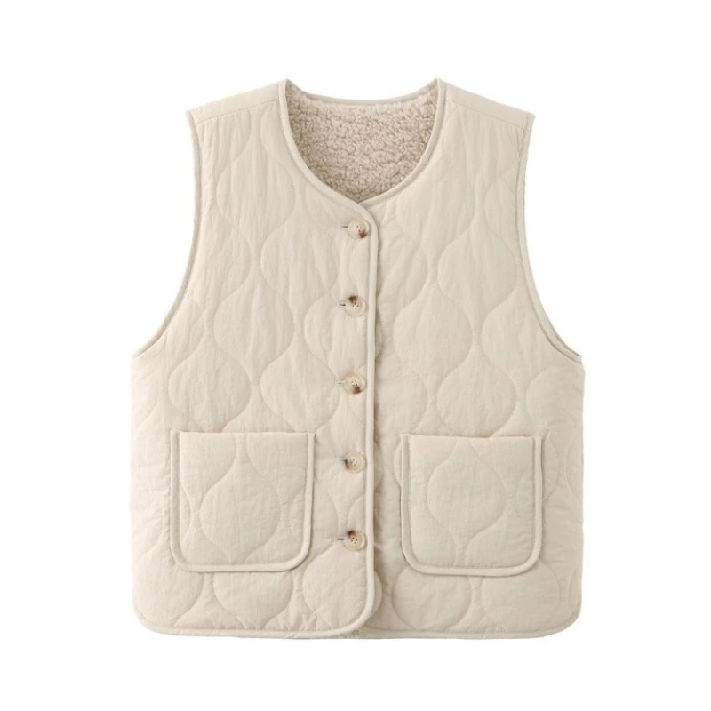 

Autumn and Winter Women's Padded Thickened Vest Fashion Casual Imitation Lamb Wool Warm Quilted Sleeveless Jacket Waistcoat