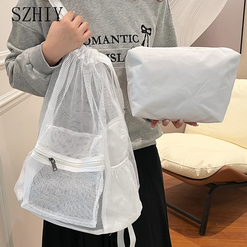 Summer Beach Bag Designer Soft Back Nonwoven Mesh Women Backpack Portable Travel Storage Swimming Bag Transparent Mochila Casual