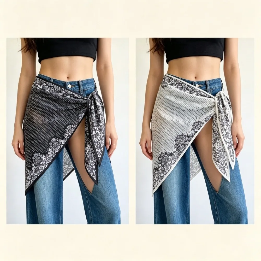 Chal triangular con textura de panal, estampado floral, diseño versátil, ideal para llevar al hombro, como cubierta para la parte trasera, de largo adecuado y con múltiples usos, y como fajín para la cintura.