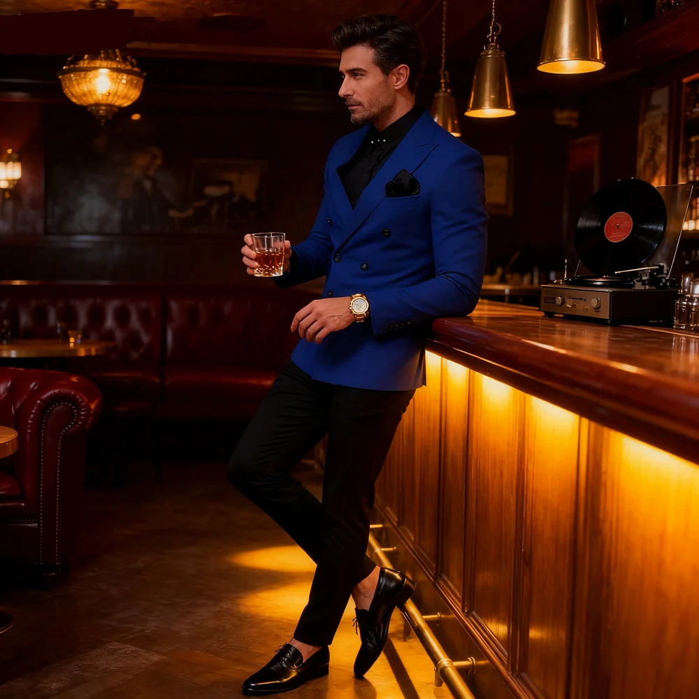 

High-Quality Slim Fit Men's Suit Set with Notched Lapel Blazer And Pants 2-Piece Wedding Guest Formal Business Attire