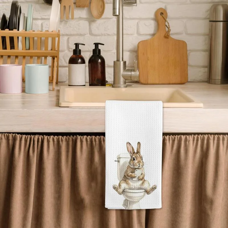 1 Piece of Interesting Rabbit-Printed Kitchen Towel, Dish Towel, Hand Towel, Kitchen Decorative Towel, Neighbor Gift, Sweet Housewarming Gift for Friends, Mom Gift, Friend Birthday Gift Easter Theme
