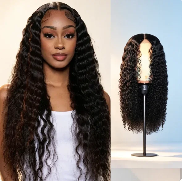2026 Deep Wave Synthetic Wig for Black Women Wear Deep Curly Soft Wig Natural Black Color Replacement Wigs for Daily Party Use