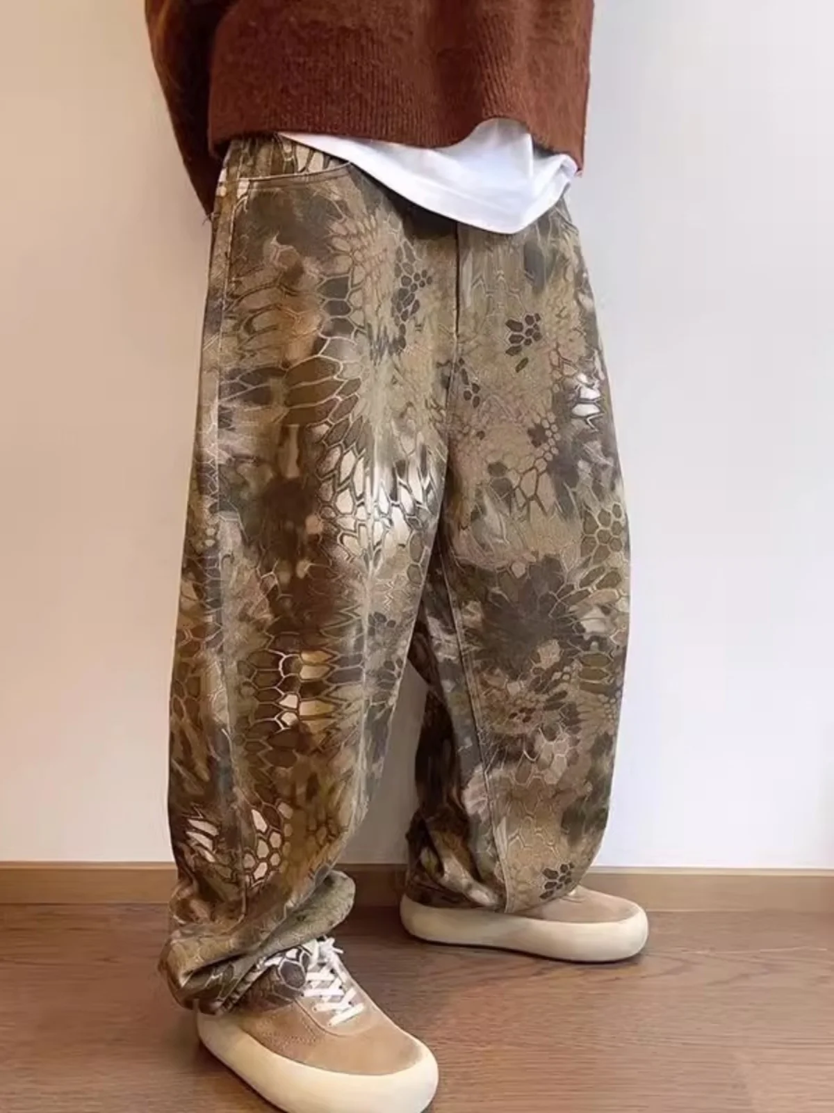 

plus Size 300 Pou Spring Summer Vintage Camouflage Men's Casual Pants Heavy Waed Loose Straight Wide Leg Trousers