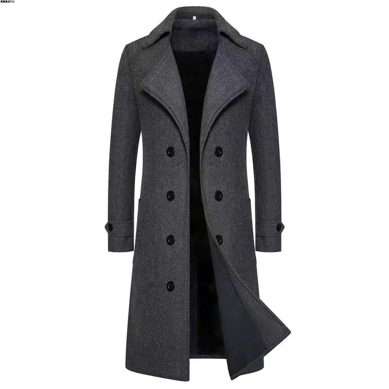 

Men's Mid-Length Double-Breasted Woolen Coat Slim Fit Windbreaker Spring Autumn Winter Faion Outerwear M Model Clothing