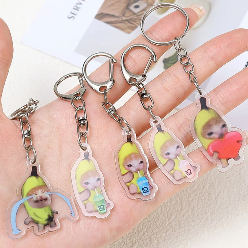 New Food Cat Head Banana Happy Expression Keychain Fun Cartoon Pendant Lanyard Small Cat Popular Fashion Mobile Phone Key Chains