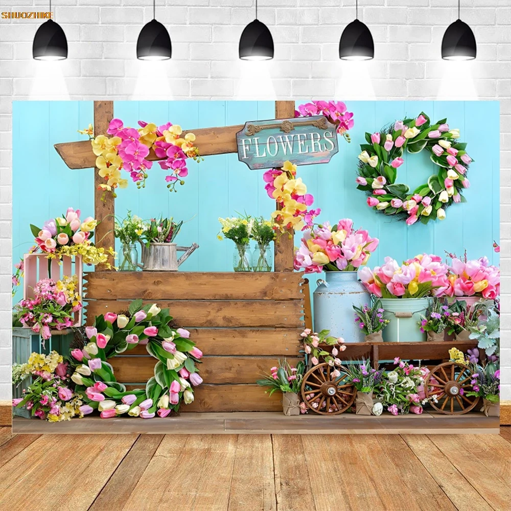 Spring Flowers Photography Backdrop Fence Rose Pink Brick Wall Background Wedding Newborn Baby Shower Party Photo Booth Props