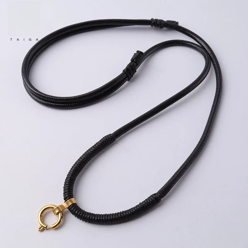 Collar de cuerda con amuleto tailandés tejido a mano, duradero, que no se decolora, ajustable, chapado en cobre, cadena de cuentas redondas de oro real para hombres