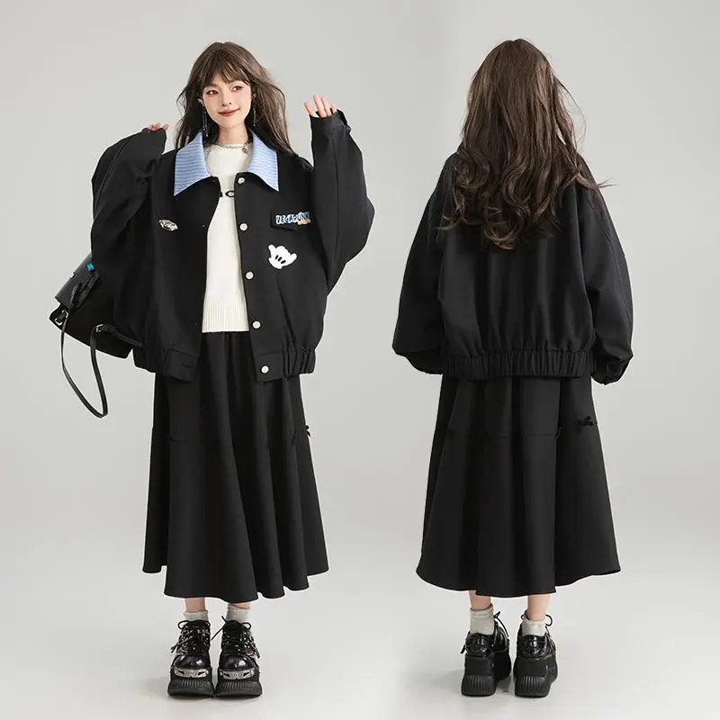 

Autumn New Fashion Streetwear Embroidered Loose Casual Coat Women Top American Retro Po-lo Collar Bomber Jacket Women Clothing