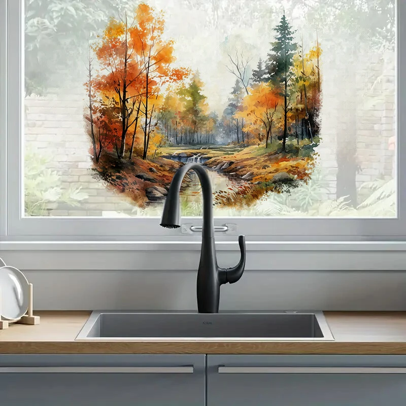 Forest in Autumn Wall Decal - Dreamy Watercolor Woodland Pathway Home Decor - Self-Adhesive Wall Sticker for Bedroom, Hallway