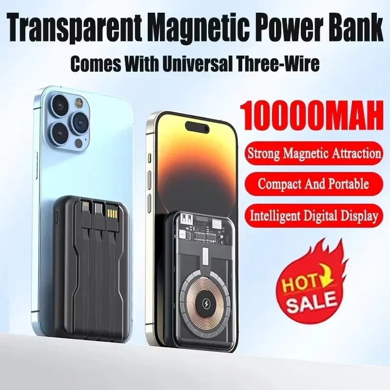 10000mAh Magnetic Wireless Power Bank Fast Charging Portable Charger External Battery for iPhone MagSafe and Smartwatch