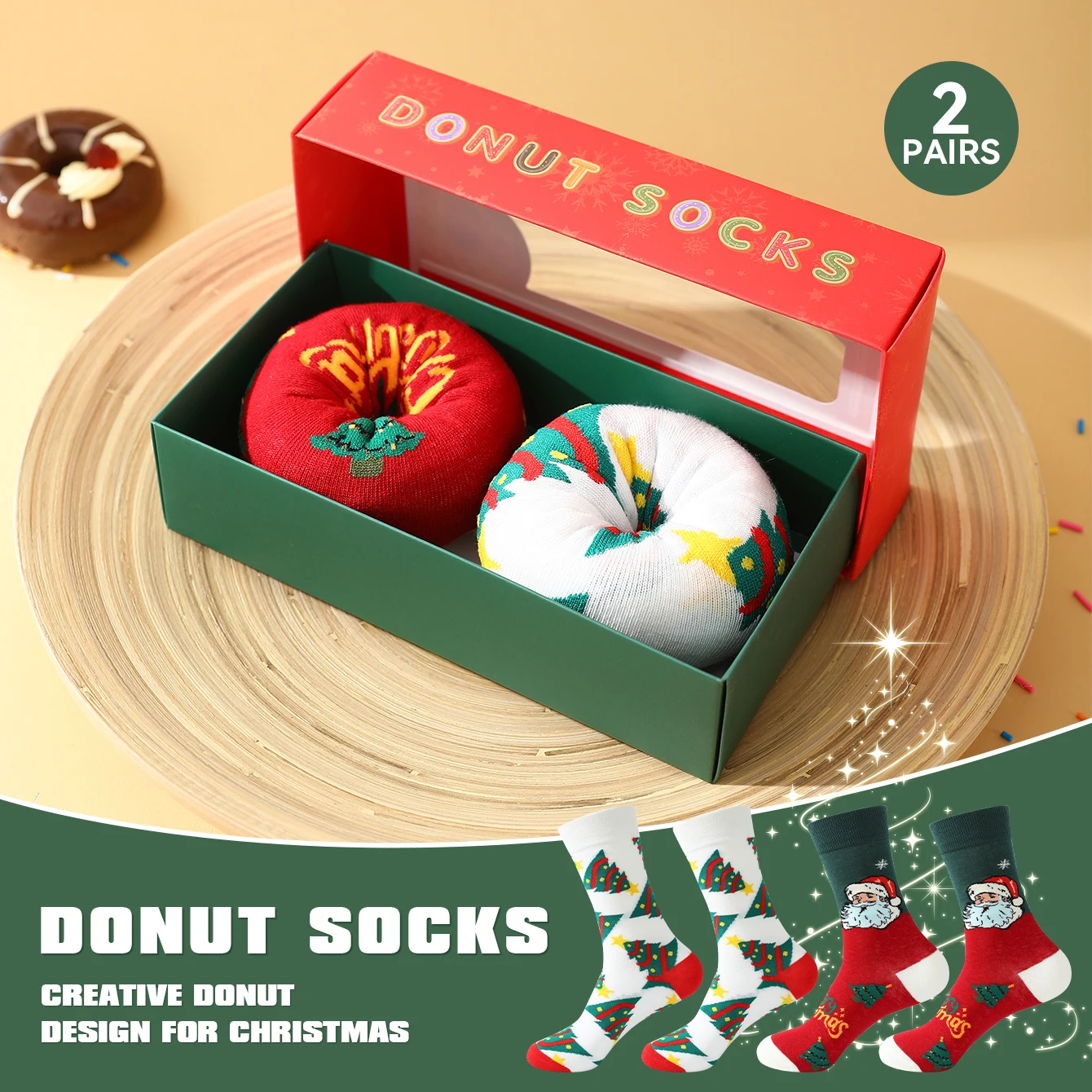 2 pairs christmas tree santa pattern unisex soft breathable mid calf socks funny daily wear novelty holiday gift