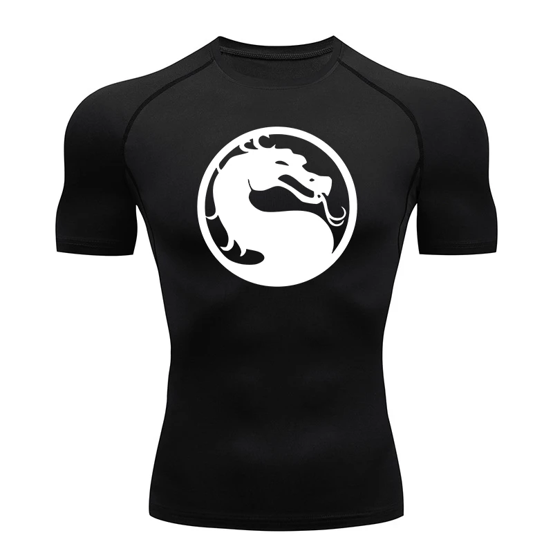 Kurzarm-Kompressionsshirts mit Drachen-Grafik für Herren, Fitnessstudio, Workout, Laufen, T-Shirts, Baselayers, sportliche, schnell trocknende T-Shirts