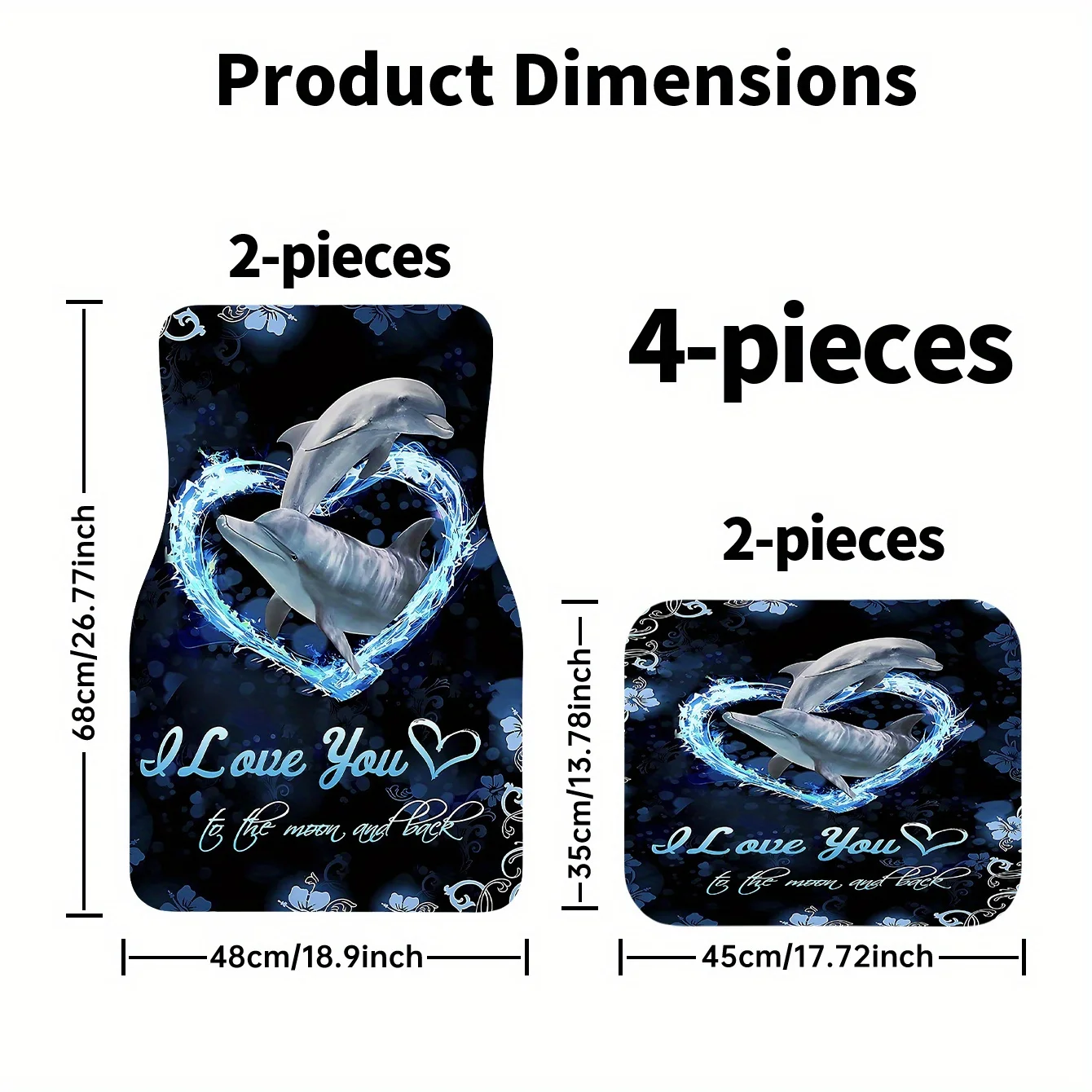 4pcs Set Of Dolphin-surrounding-a-heart Affection-expression Printed Car Floor Mats, Front And Rear Carpets, Car Interior Access