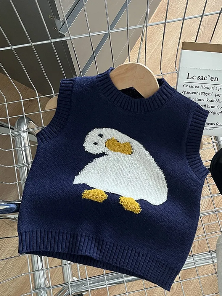 Autumn Newborn Baby Boy Girl Duckling Knitted Round Neck Vest For Children Loose Casual Outing Baby Clothes