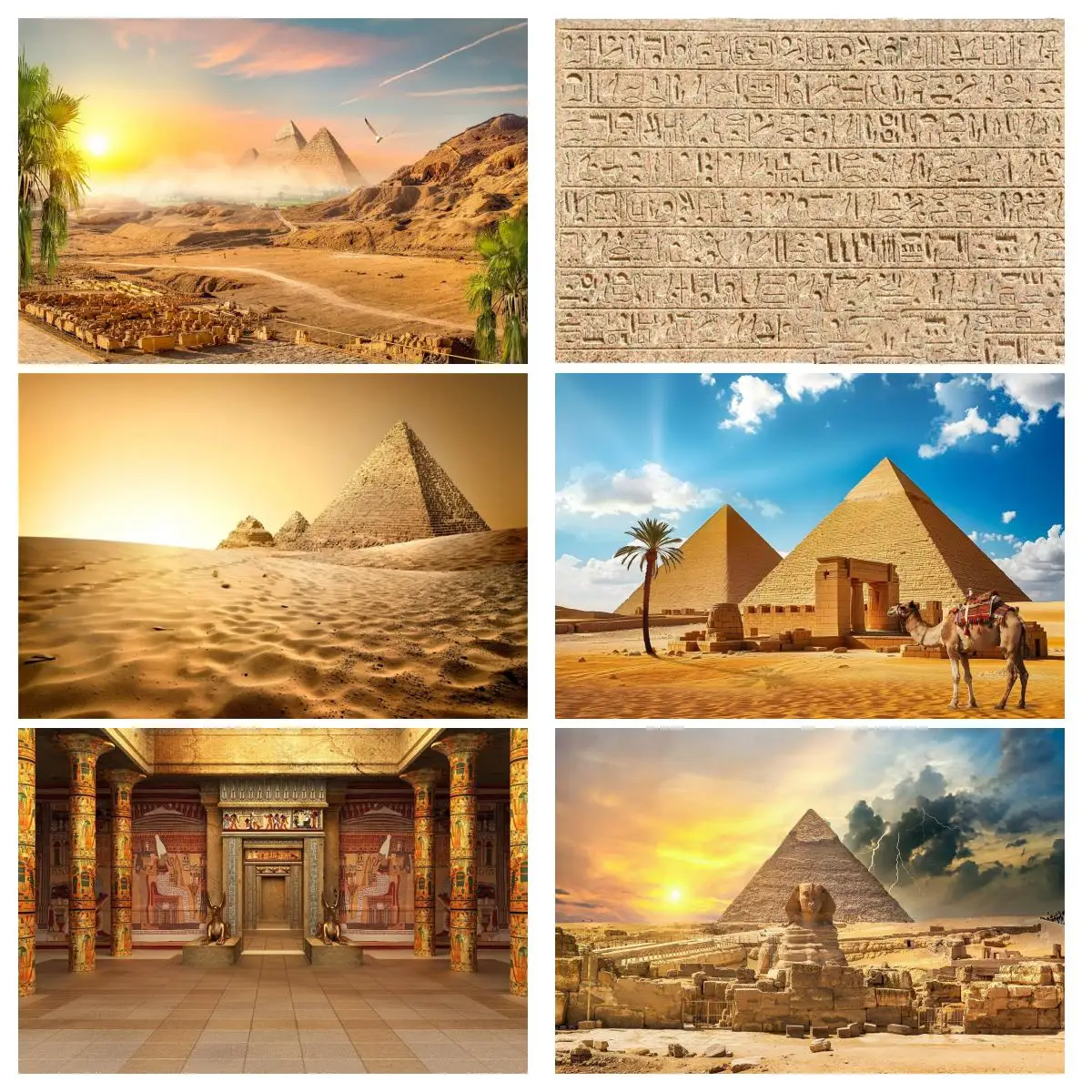 

Egyptian decorations ancient egypt Pyramid in Sand Desert Mountain Coconut Trees Sunset Scenery backdrop Photography Background