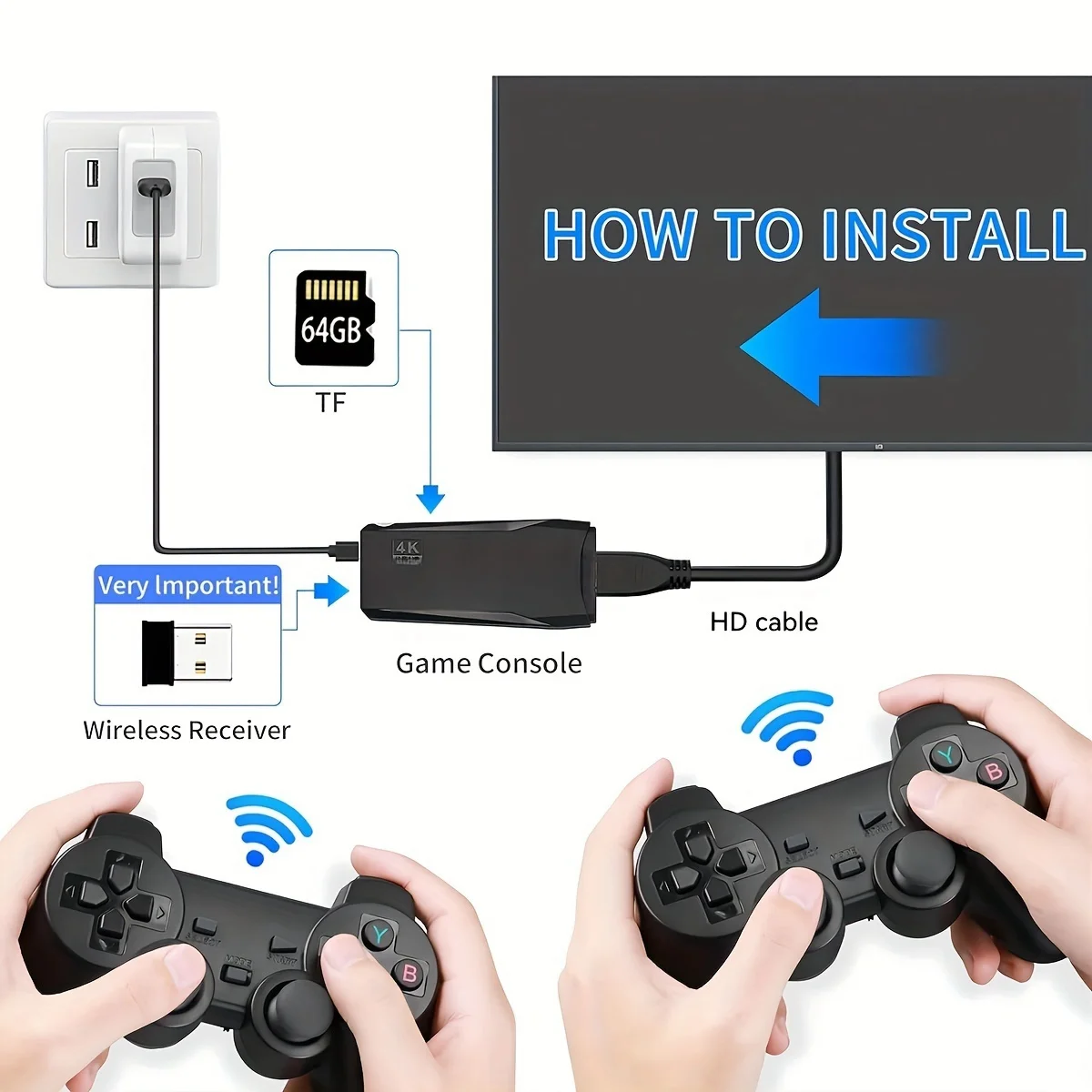 وحدة تحكم ألعاب لاسلكية M8 - وحدات تحكم ألعاب ريترو مع ألعاب كلاسيكية مدمجة، و9 محاكيات كلاسيكية، ومخرج 4K HD وسلك 2.4 جيجا هرتز #6