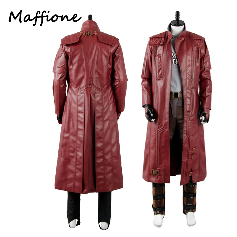 

Star Lord Chris Pratt Maroon Cosplay Men Costume Trench Jacket Male Leather Coat Only Halloween Carnival Suits