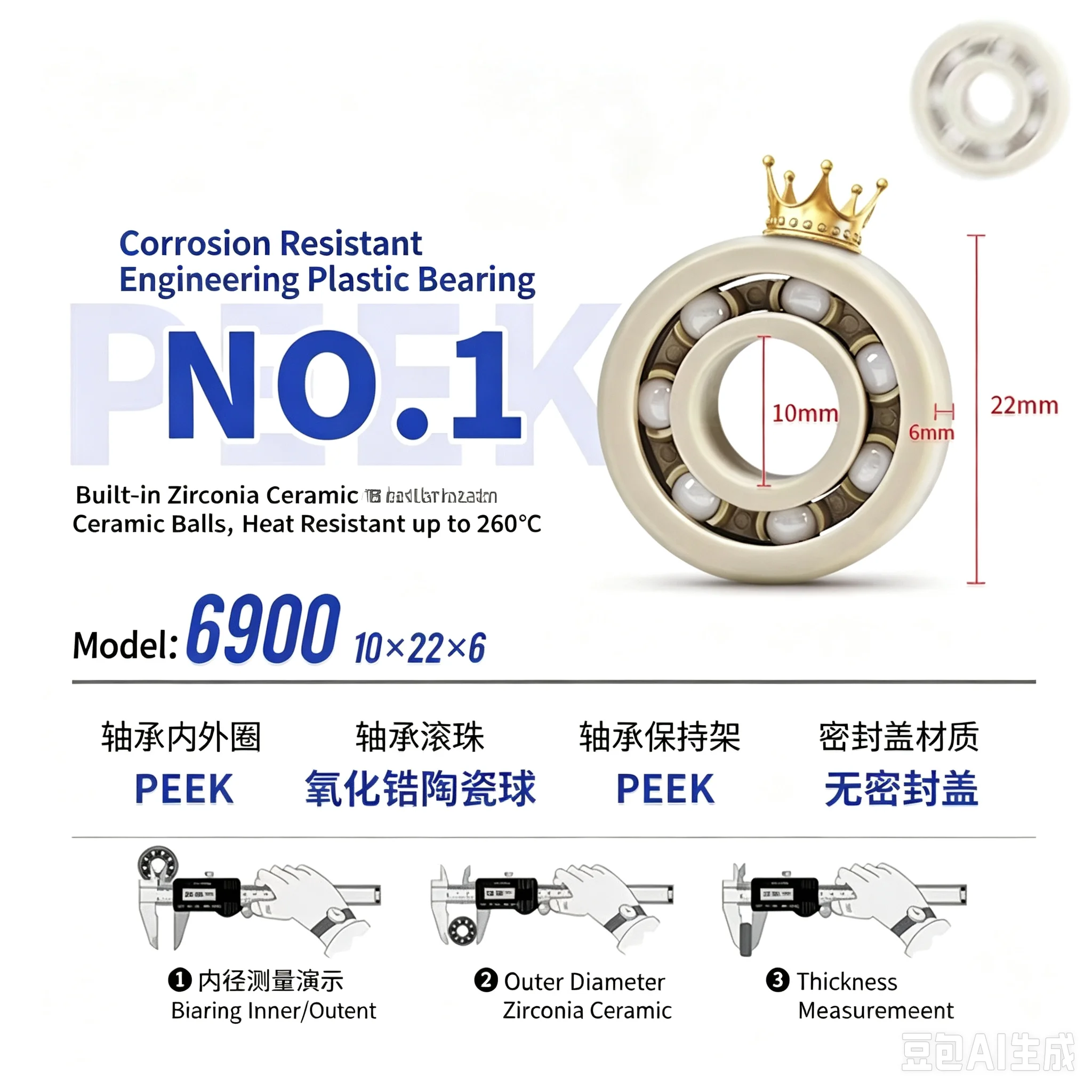 PEEK engineering plastic bearing 6900 6901 6902 6903 6904 6905 6906 6907 6908 6909 6910 6911 6912 6913 6914 6915 Acid and alkali