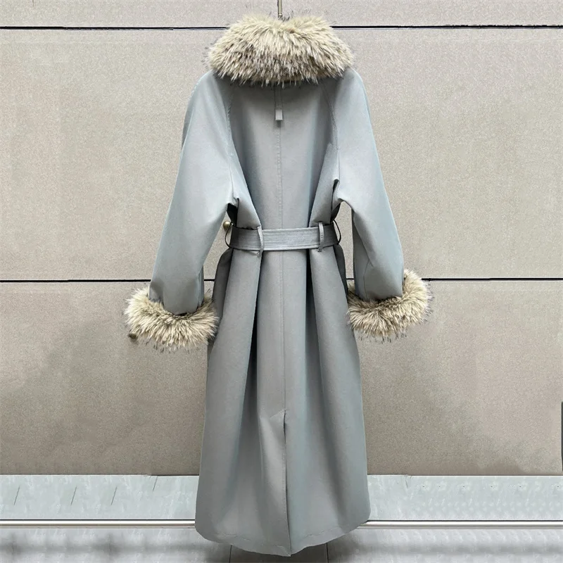 women's trench coat New winter 2026 detachable fur collar long women's jacket Belt slimming cotton clip women's windbreaker y2k