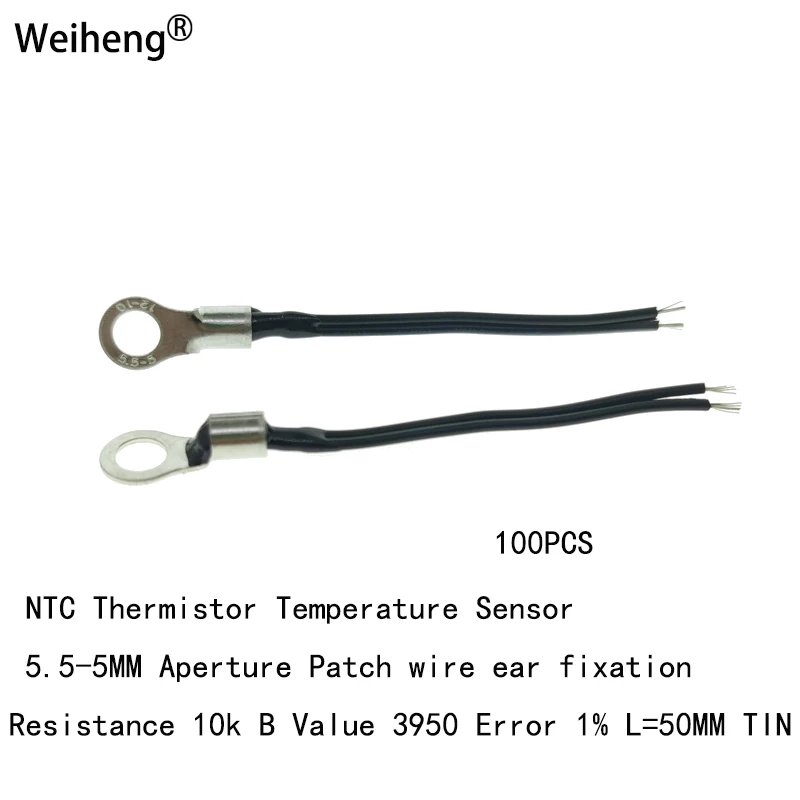 

100PCS NTC Thermistor Patch Wire Ear Fixation Aperture 5MM Resistance 10K B Value 3950 L50MM TIN Temperature Sensor