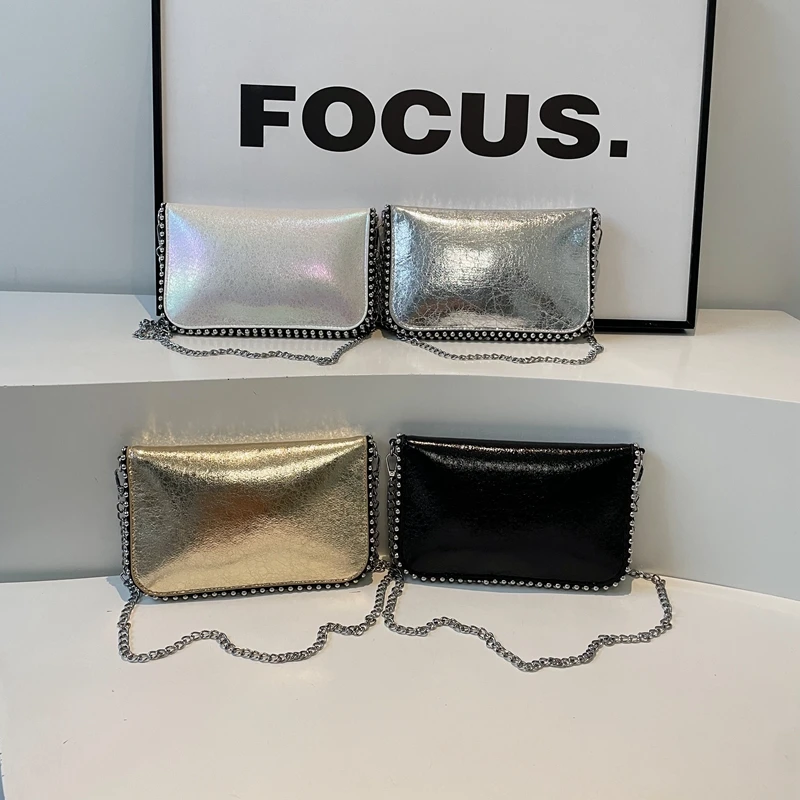 Small Chain Shoulder Bags for Women 2024 Korean Fashion New Trend Females Silver Crossbody Bag Y2K Handbags and Purses