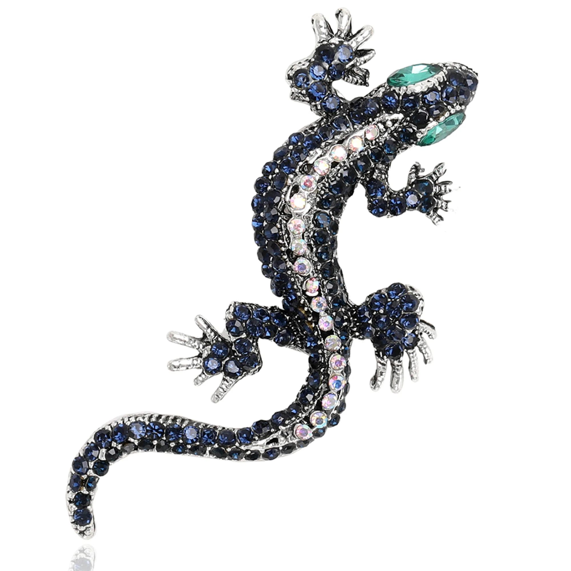 Broches de Gecko con diamantes de imitación para mujer, encantadores alfileres de animales de Metal, regalos de Año Nuevo