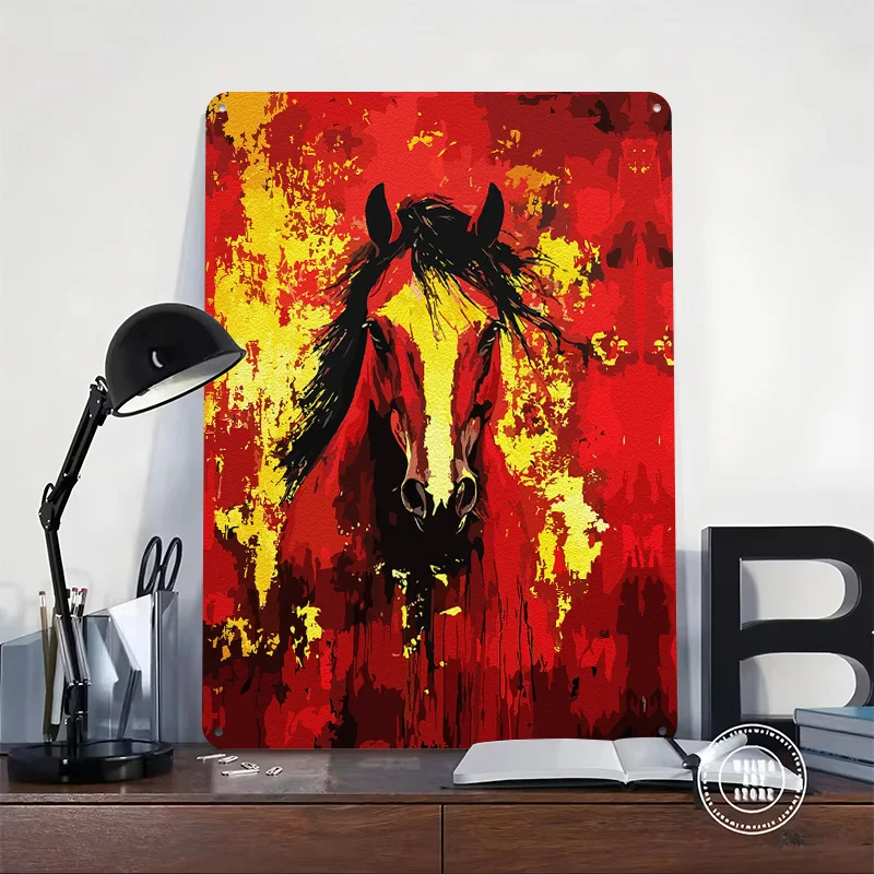 Red Horse Abstract Art Metal Poster Custom Wall Art Retro Vintage Tinplate Signs for Man Cave Room Decoration House Office Decor