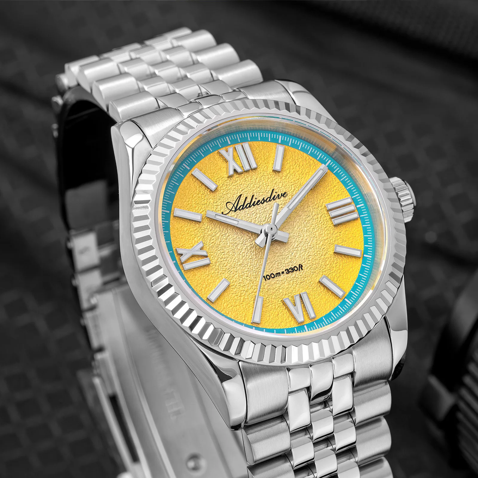 

ADDIESDIVE Luxury Quartz Watch Men 36mm Lemon Yellow VH31 Watch Sapphire AR Coated Glass 100m Waterproof Luminous Wristwatch New