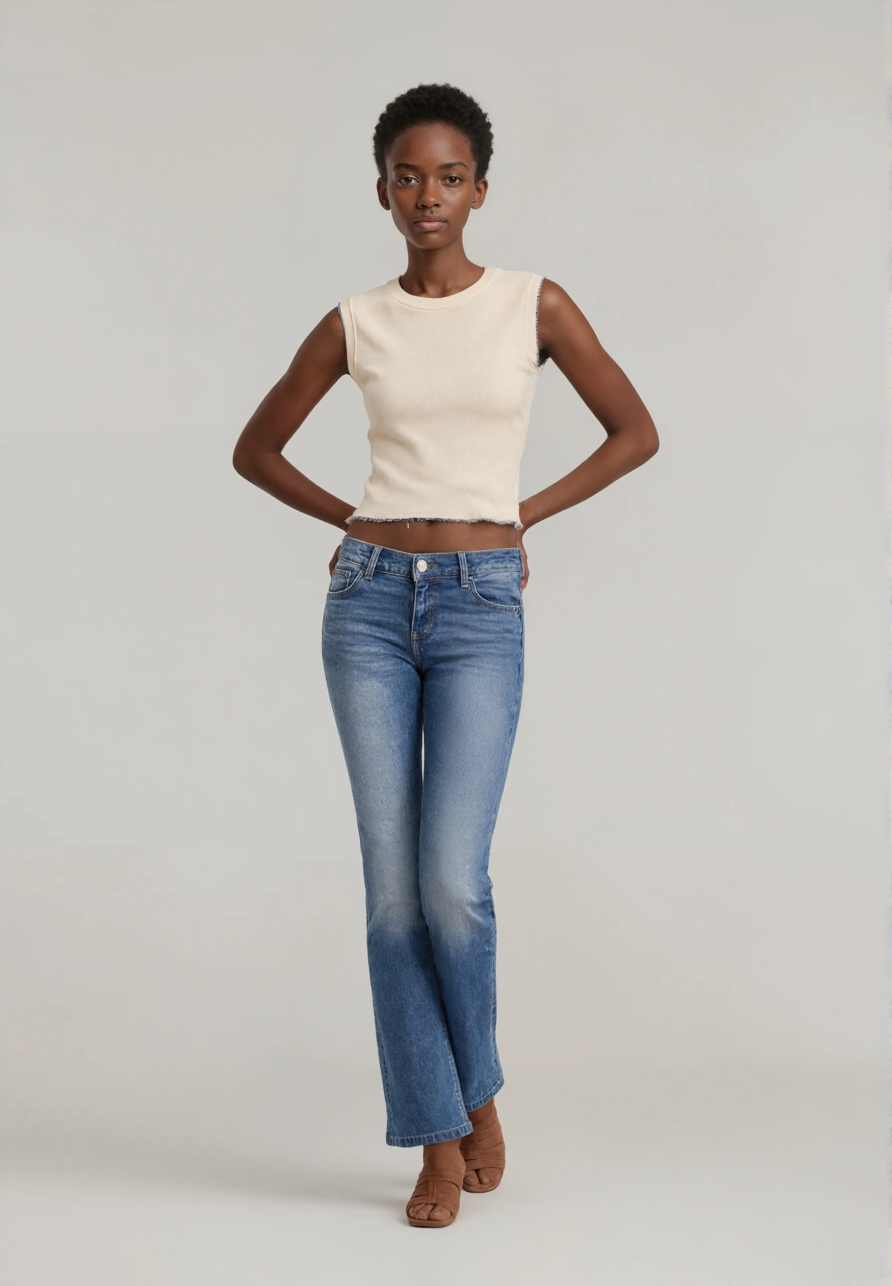 2025年トレンド レディース ハイウエスト スリム フレア ジーンズ ライトブルー グラデーション ウォッシュ ヴィンテージ ストレッチ デニムパンツ カジュアル ストリートウェア