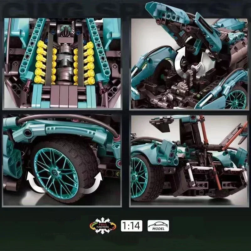 Técnico v12 super blocos de construção de carro modelo kits de carro brinquedos de construção desafiadores conjuntos de construção de carro de corrida, presentes de aniversário ideais 3 +