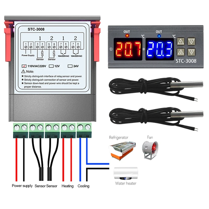 Digital Thermostat Temperature Controller STC-3008 Thermometer Sensor Hygrometer 12V 24V 220V