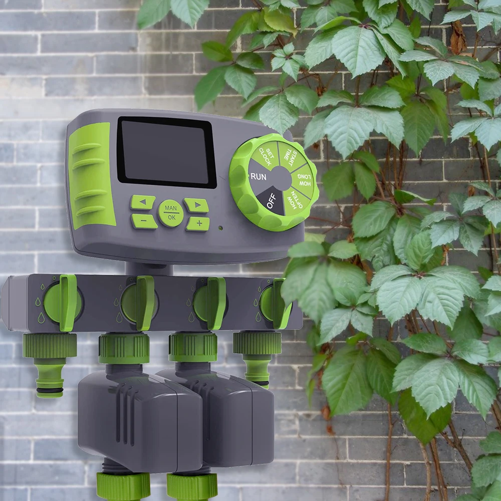 Automatic 4-Zone Irrigation System Watering Timer EU Standrad Garden Water Timer Controller System with 2 Solenoid Valve