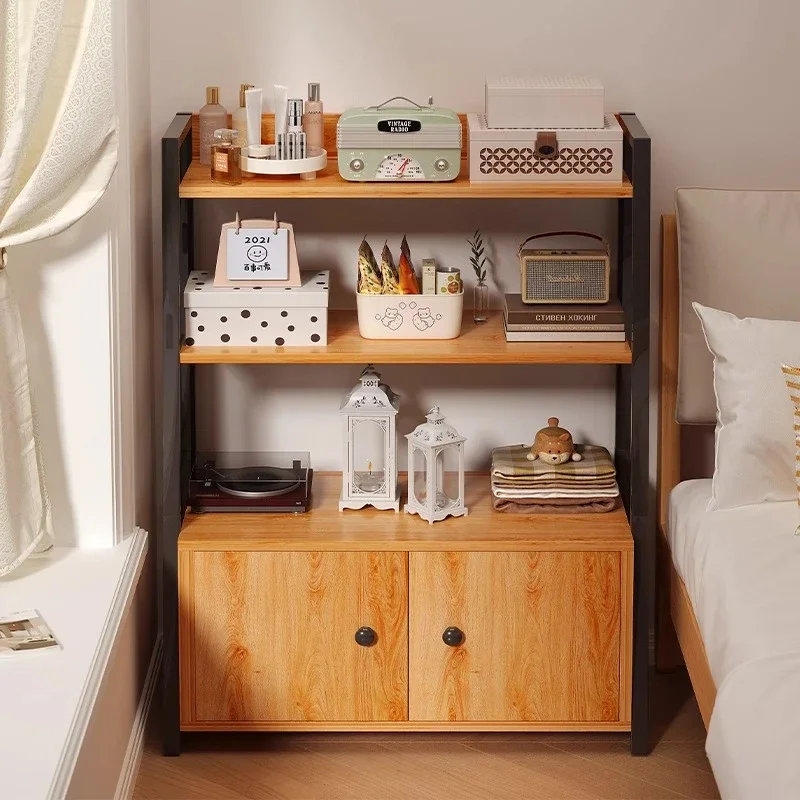bedside table, bedside storage cabinet, household bedroom against the wall, bedside shelf, bookcase integrated