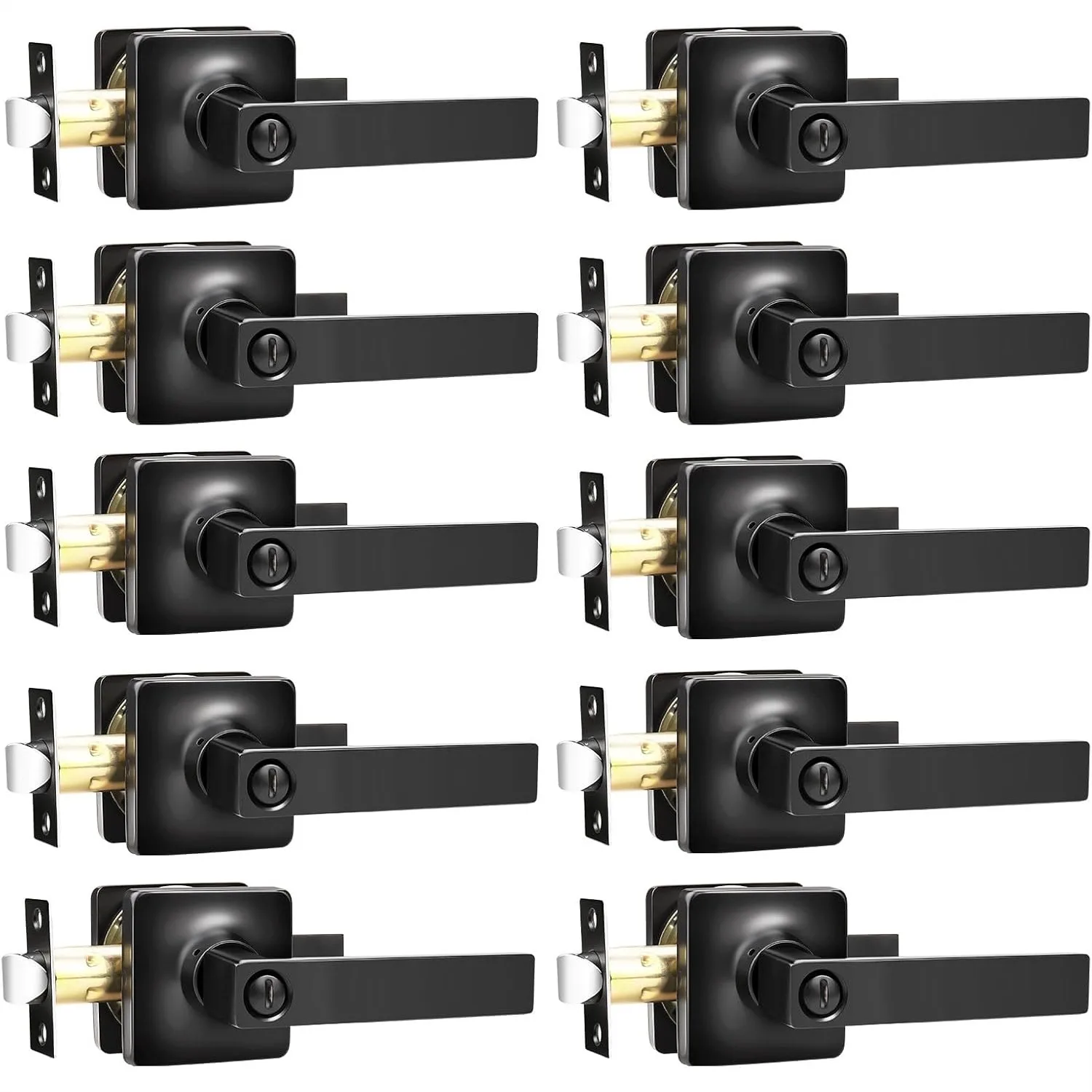 

10 Pack Matte Black Privacy Door Levers for Bedroom Bathroom Keyless Interior Door Handles with Lock