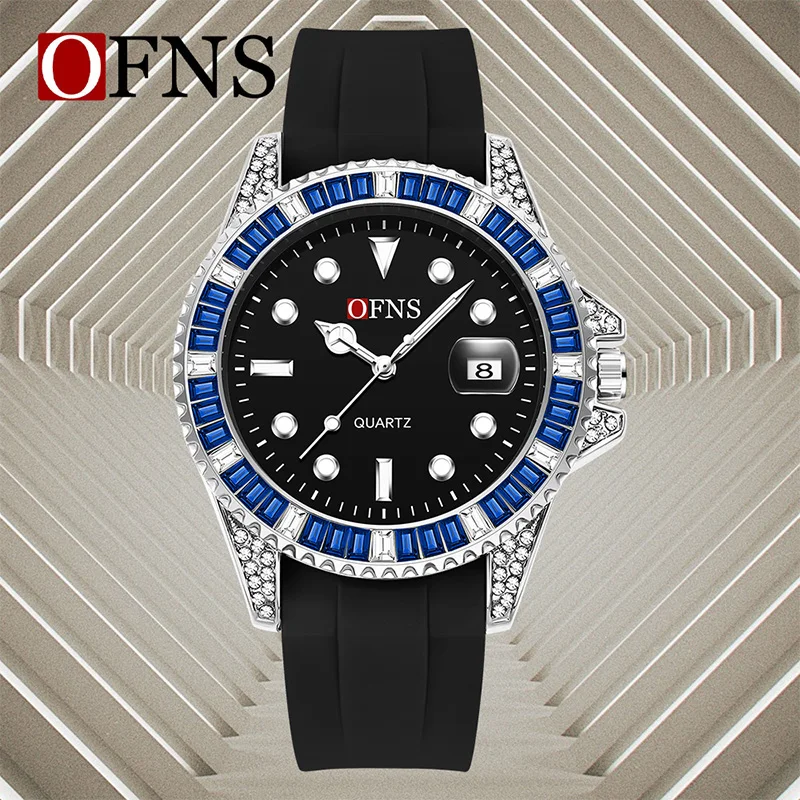 OFNS S7101 رجل التقويم ساعة عالية الجودة مقاوم للماء كرونوغراف ساعة يد رجالي 2024 سيليكون الرجال ساعات كوارتز ساعة عادية